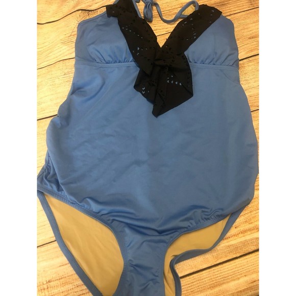 Motherhood Blue w/Laser cut Ruffle Maternity 1 Pc Swimwear Size Med NWt - Picture 2 of 5